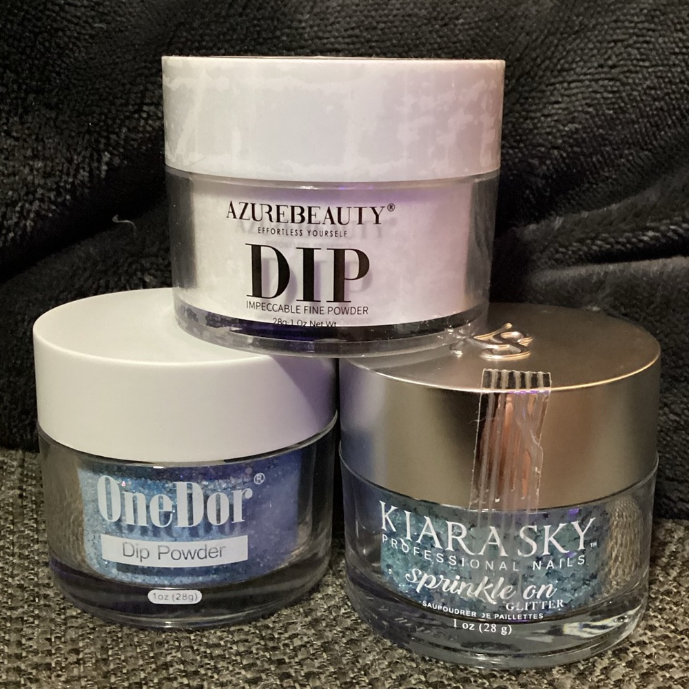Nail Dip Powder Lot of 3, Azurebeauty, Kiarasky and OneDor all 1 oz.